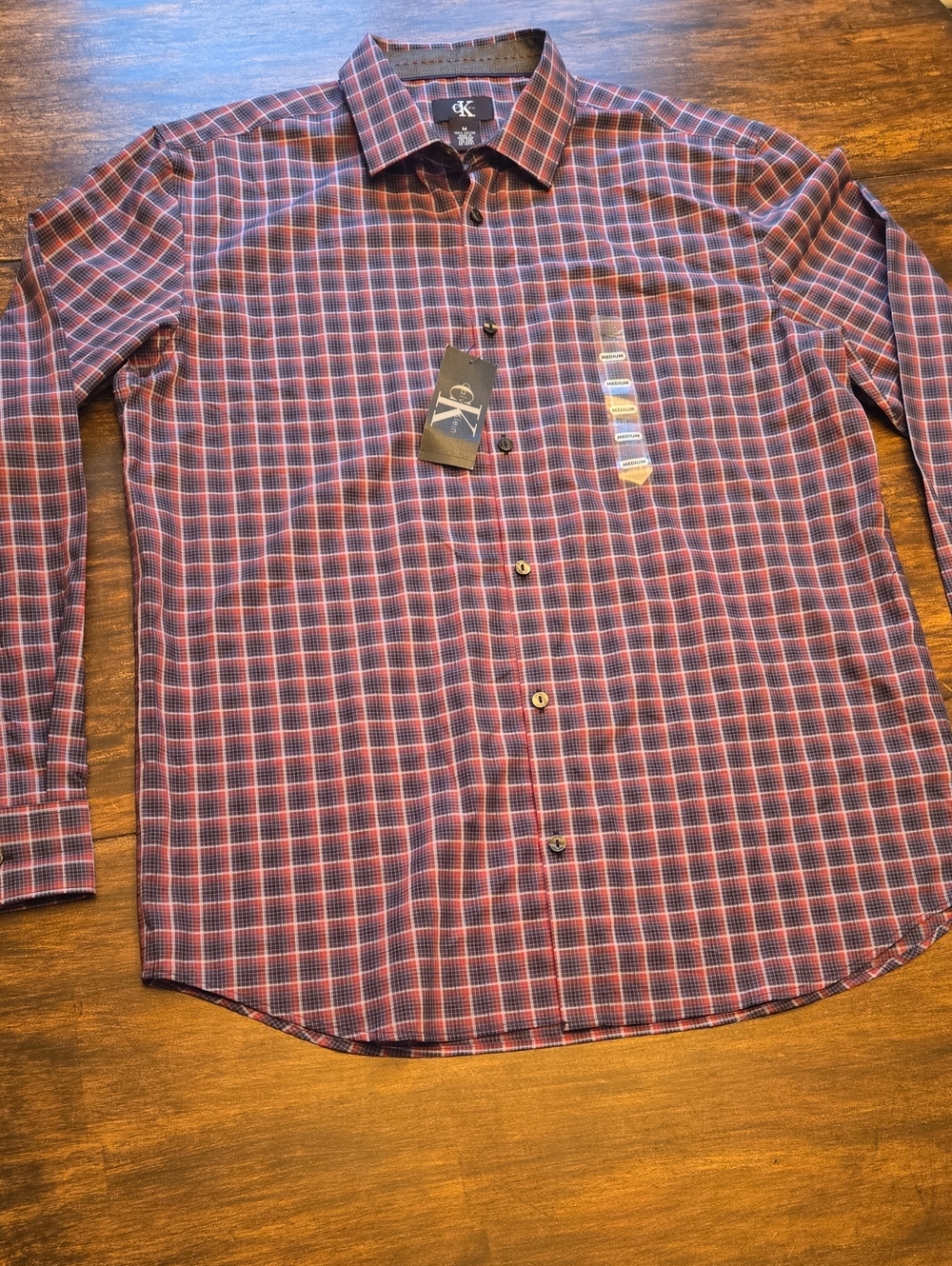 Calvin Klein Red & Black Plaid Check Button-Down Shirt-600 Victory NWT
